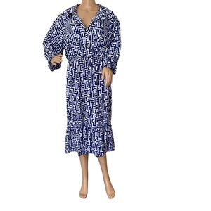 Stella & Julie Geometric Blue and White Women's Maxi Dress